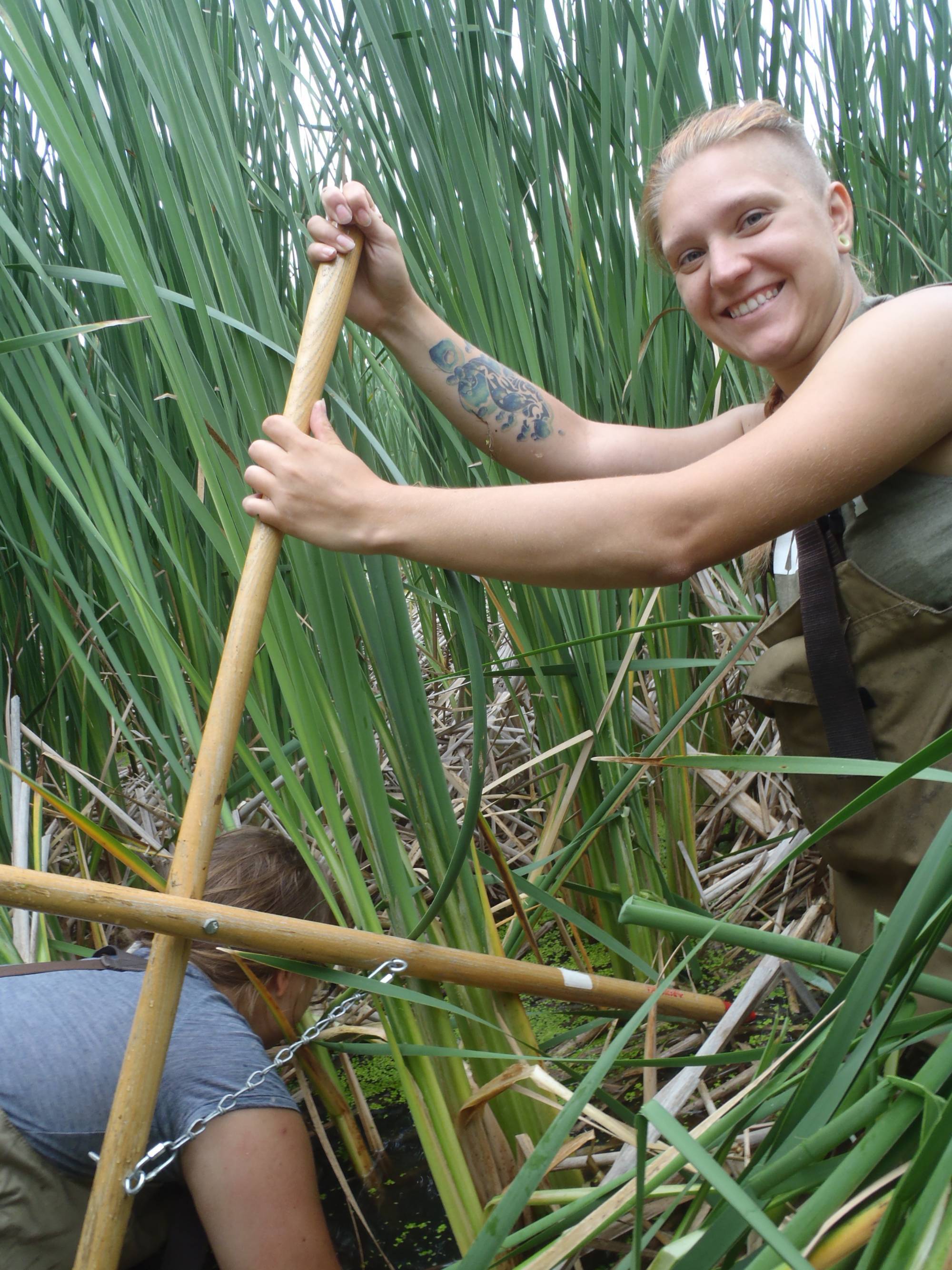 Field technicians assessing macrophyte community structure.